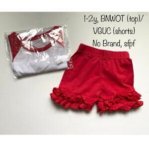 Red Baby Girl Ruffled Shorts and Tee Outfit Sz 1-2y Shorties Set Summer Outfit